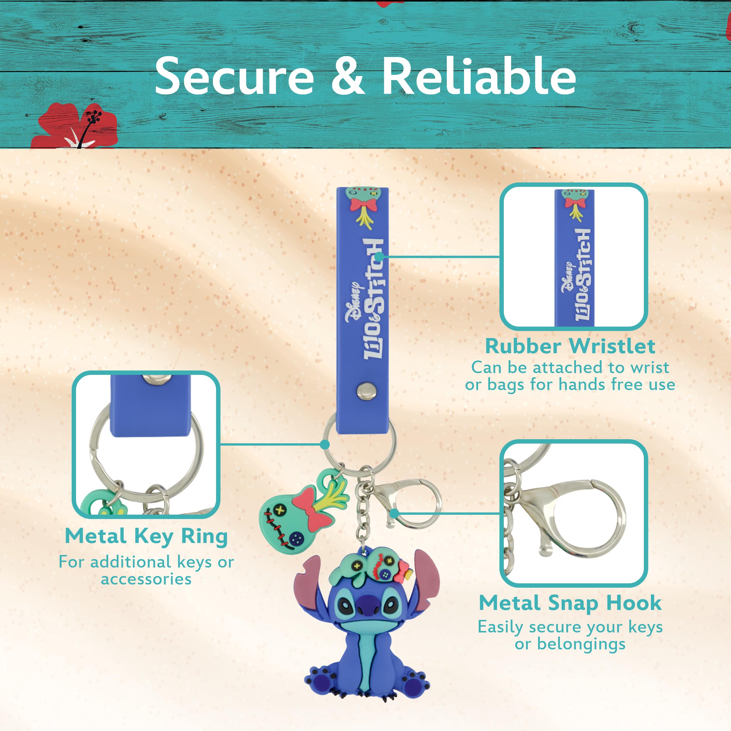Chaveiro Disney Stitch, pulseira Scrump Charm com chaveiro, azul